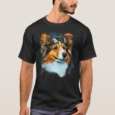 Aviation Sheltie Airplane Pilot on Shetland Sheepd T-Shirt