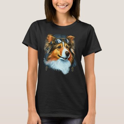 Aviation Sheltie Airplane Pilot on Shetland Sheepd T-Shirt