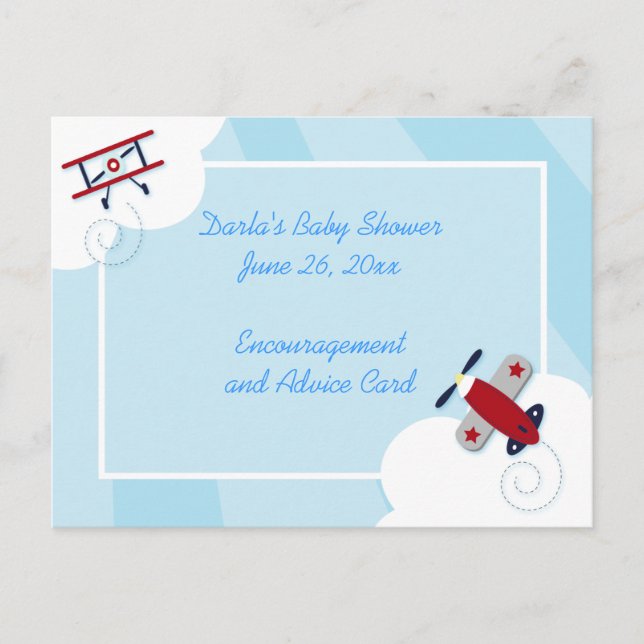 Aviator Airplane Baby Shower Advice Cards (Front)