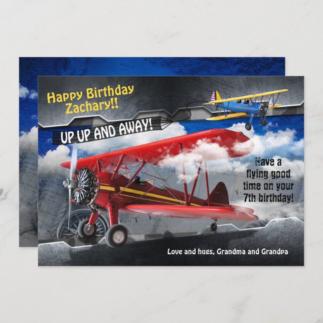 Aviator Airplane Birthday Card (Front/Back)