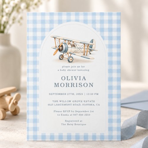 Little Aviator Gingham or plaid baby shower invitation