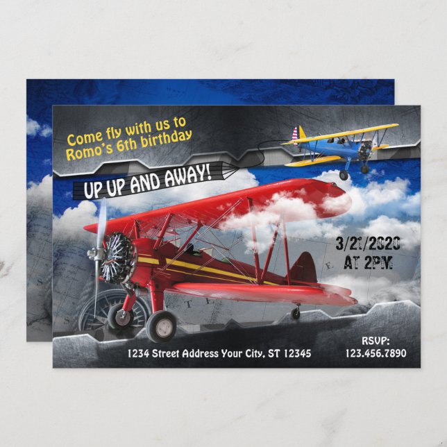 Aviator Airplane Party Invitation (Front/Back)
