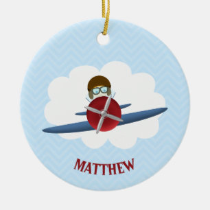 Aviator and His Plane Ceramic Ornament
