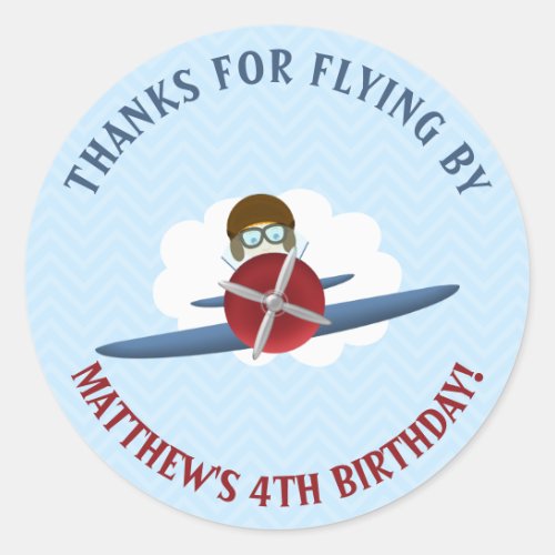 Aviator and His Plane Classic Round Sticker