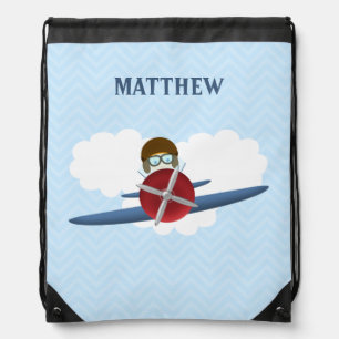Aviator and His Plane Drawstring Bag