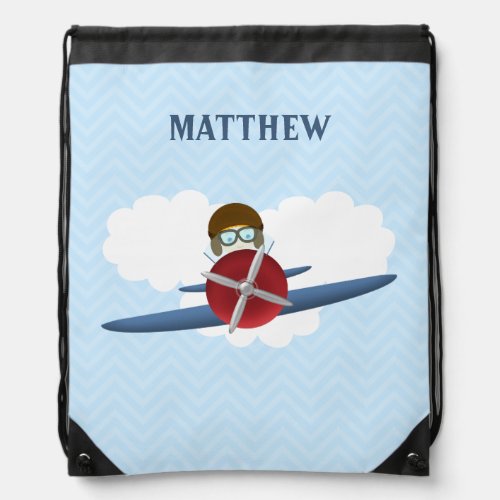Aviator and His Plane Drawstring Bag