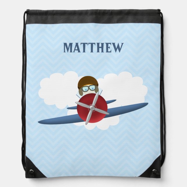 Aviator and His Plane Drawstring Bag (Front)