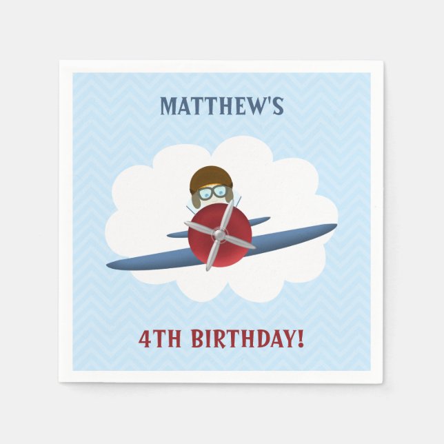 Aviator and His Plane Paper Napkins (Front)