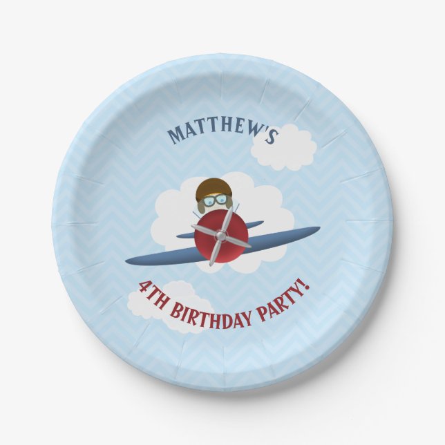 Aviator and His Plane Paper Plates (Front)