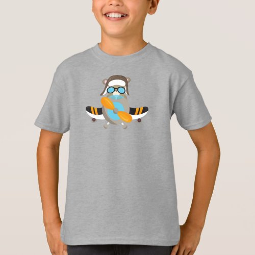 Aviator Bear Pilot Bear Airplane Cute Bear T_Shirt