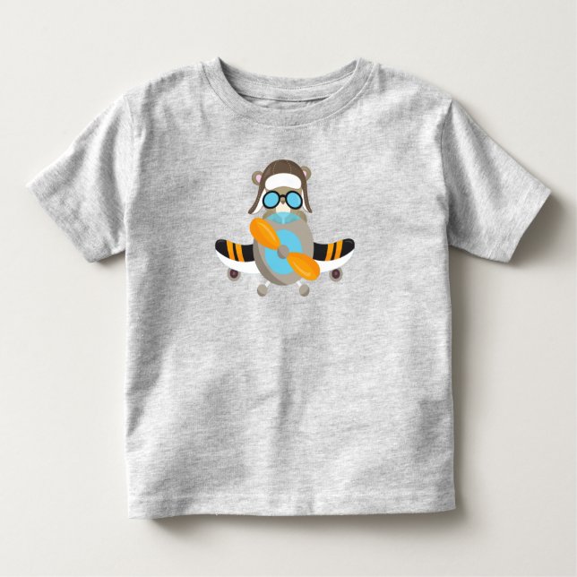 Aviator Bear, Pilot Bear, Airplane, Cute Bear Toddler T-shirt (Front)