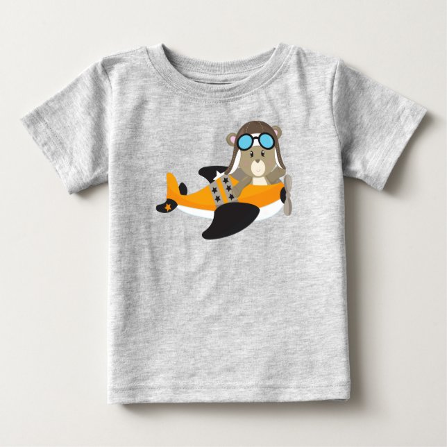 Aviator Bear, Pilot Bear, Cute Bear, Airplane Baby T-Shirt (Front)