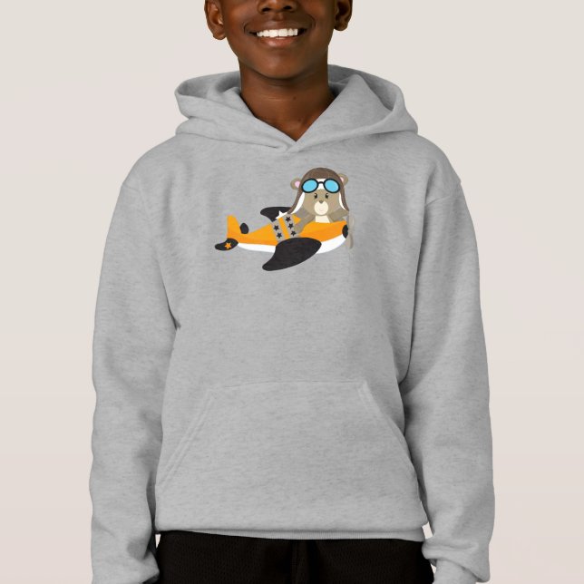 Aviator Bear, Pilot Bear, Cute Bear, Airplane Hoodie (Front)