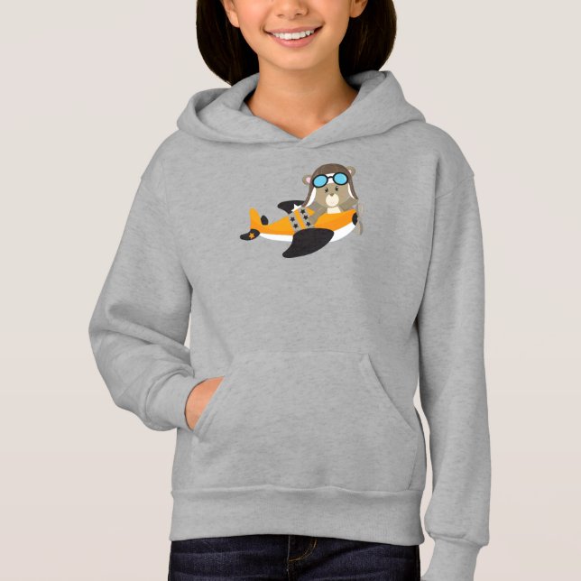 Aviator Bear, Pilot Bear, Cute Bear, Airplane Hoodie (Front)
