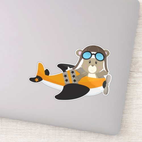 Aviator Bear Pilot Bear Cute Bear Airplane Sticker