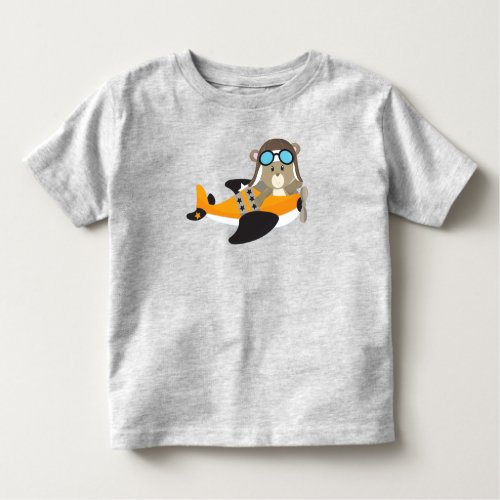 Aviator Bear Pilot Bear Cute Bear Airplane Toddler T_shirt