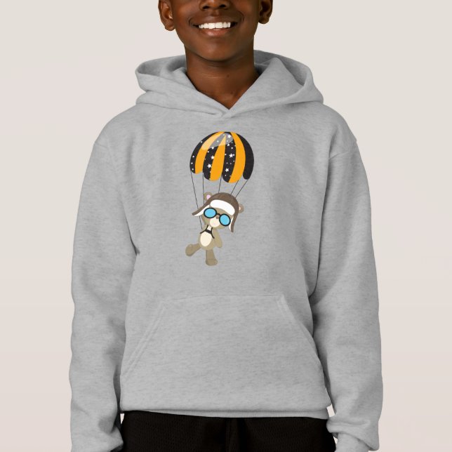 Aviator Bear, Pilot Bear, Cute Bear, Parachute Hoodie (Front)
