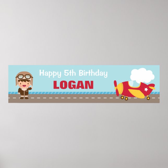 Aviator Boy Airplane Birthday Party Banner Poster (Front)