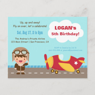Aviator Boy Airplane Birthday Party Invitations