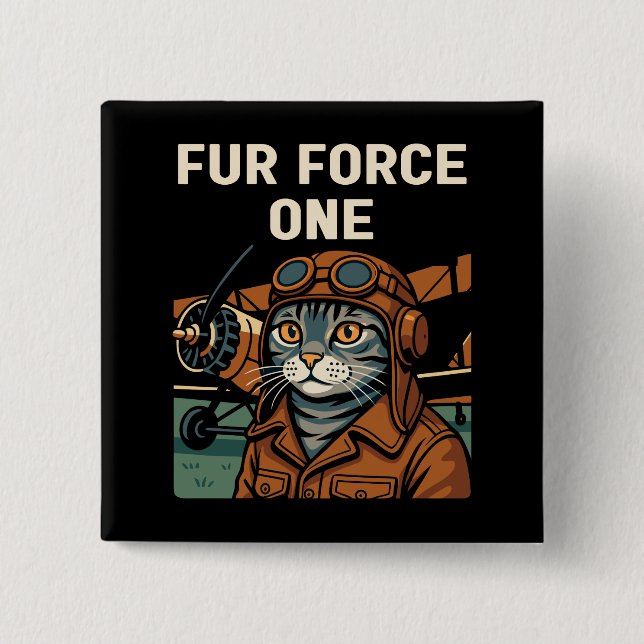 Aviator Cat Flying Feline Commander Button (Front)