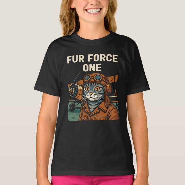 Aviator Cat Flying Feline Commander T-Shirt (Front)