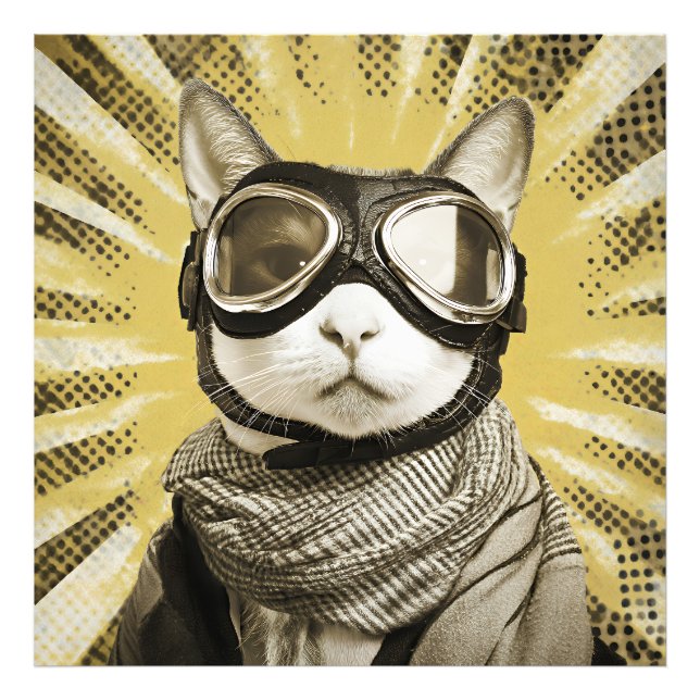 Aviator Cat Goggles Sunburst Portrait Photo Print (Front)
