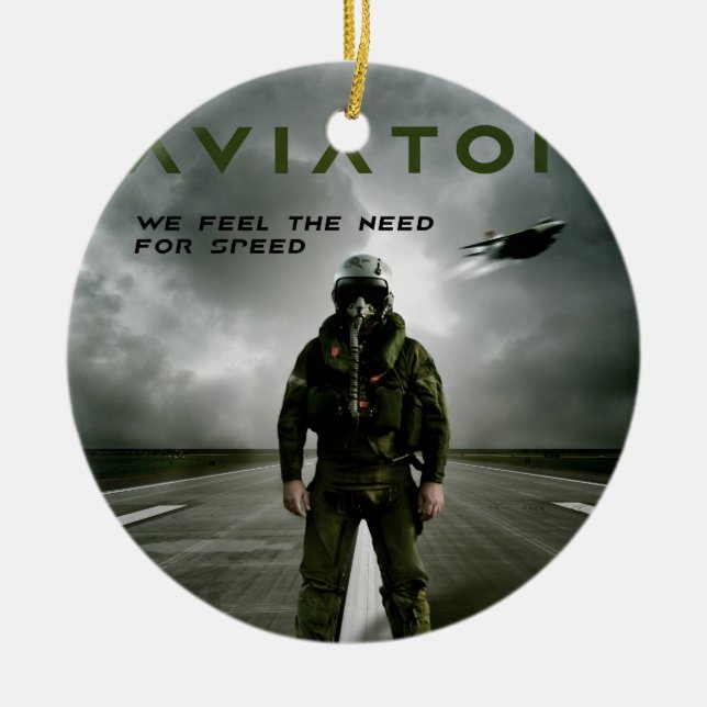 Aviator Fighter Pilot Ceramic Ornament (Front)