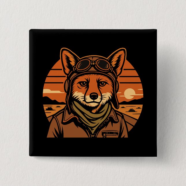 Aviator Fox Flying Foxy Wings Button (Front)