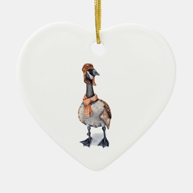 Aviator Goose Ceramic Ornament (Front)