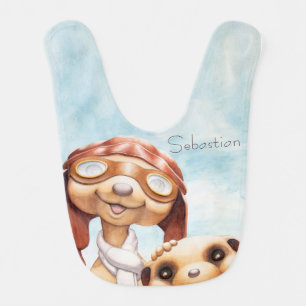 Aviator Meerkats Personalized Baby Bib