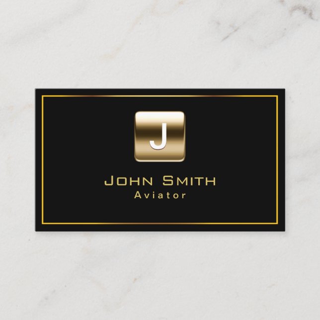Aviator Modern Gold Logo Elegant Black Business Card (Front)