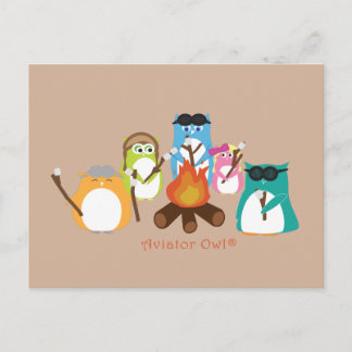 Aviator Owl Marshmallow Fire Postcard