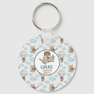 Aviator Party Baby Bear Pastel Blue Birthday Keychain