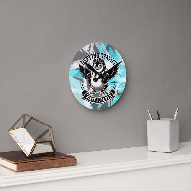 Aviator Penguin Round Clock (Office)