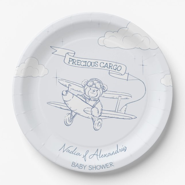 Aviator Pilot Airplane Precious Cargo Baby Shower Paper Plates (Front)
