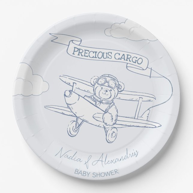 Aviator Pilot Airplane Precious Cargo Baby Shower Paper Plates (Front)