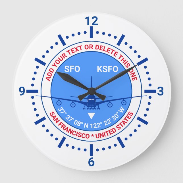 Aviator, Pilot, Traveler Tourist Customizable Large Clock (Front)