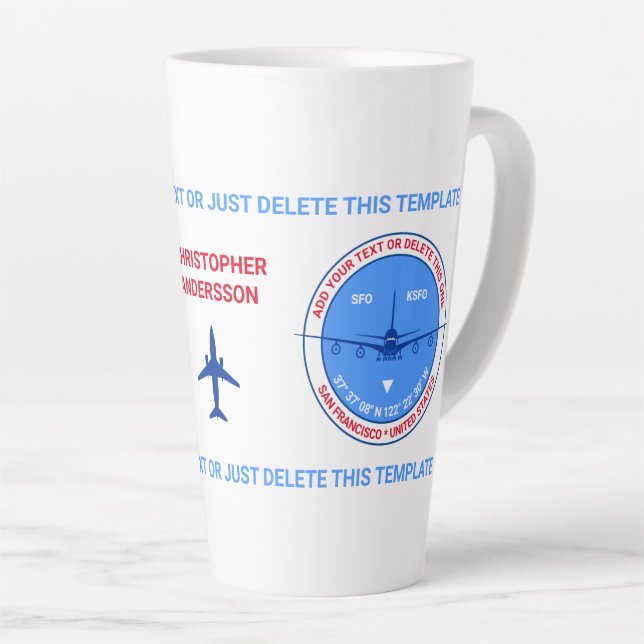 Aviator, Pilot, Traveler Tourist Customizable Latte Mug (Right Angle)