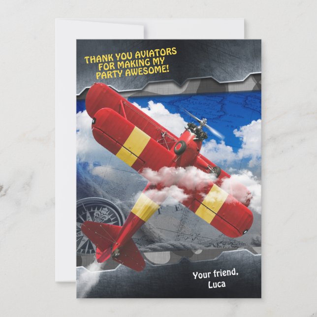 Aviator Plane Thank You Card (Front)