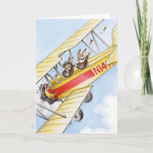 Aviator Rabbit Couple Greeting Card