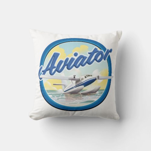 Aviator sea plane blue logo throw pillow