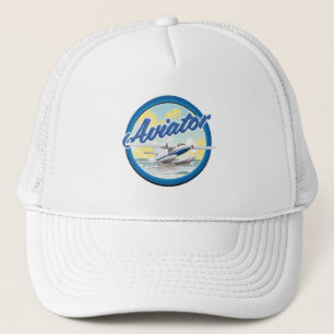 Aviator sea plane blue logo trucker hat
