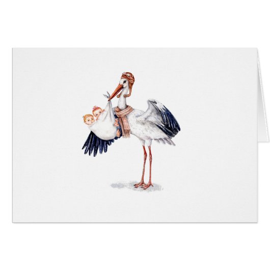 Aviator Stork Carrying Twins Cards (Front Horizontal)