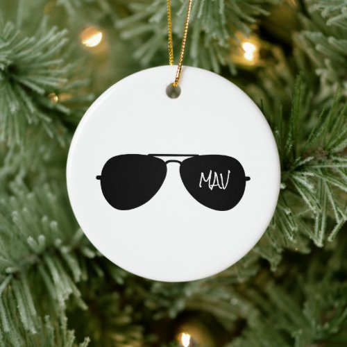 Aviator Sunglasses Pilot INITIALS MAV Airplanes Ceramic Ornament