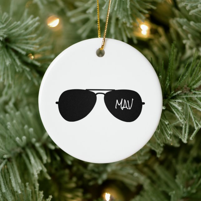 Aviator Sunglasses Pilot INITIALS MAV Airplanes Ceramic Ornament (Tree)