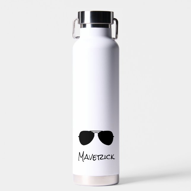 Aviator Sunglasses Pilot NAME Airplane Flying Cool Water Bottle (Front)