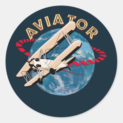 Aviator traveling the world classic round sticker