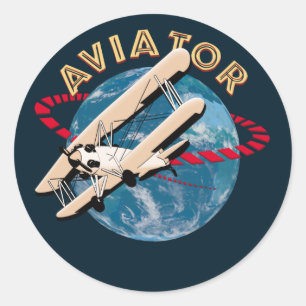Aviator traveling the world classic round sticker