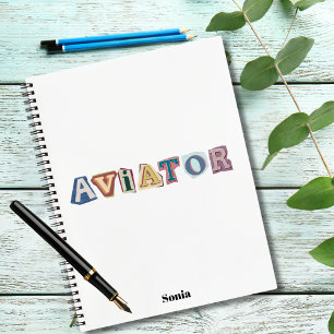 Aviator typography,fun,cool,Aviation,Custom Notebook