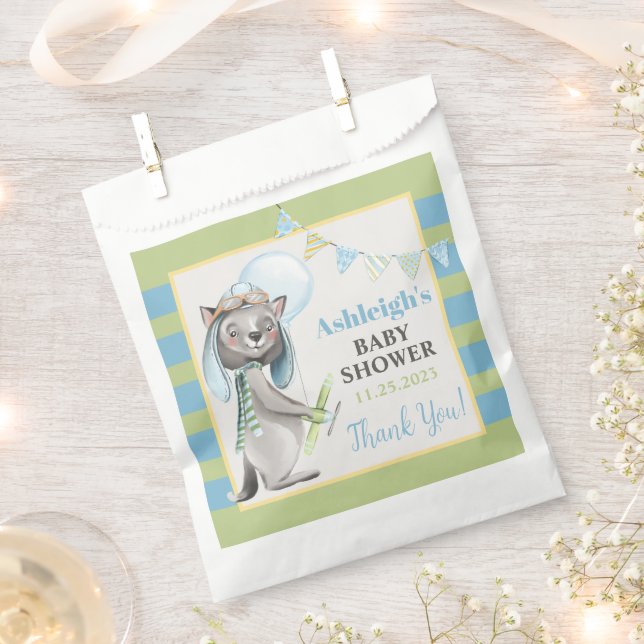 Aviator Wolf, Striped Baby Shower Favor Bag (Clipped)